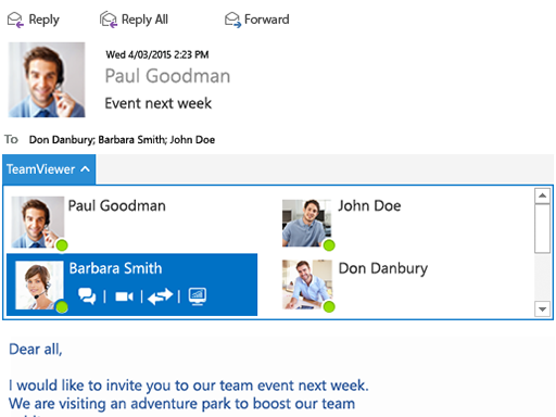 TeamViewer для Microsoft Outlook, вид 1