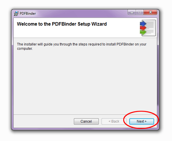 начало установки программы PDFBinder